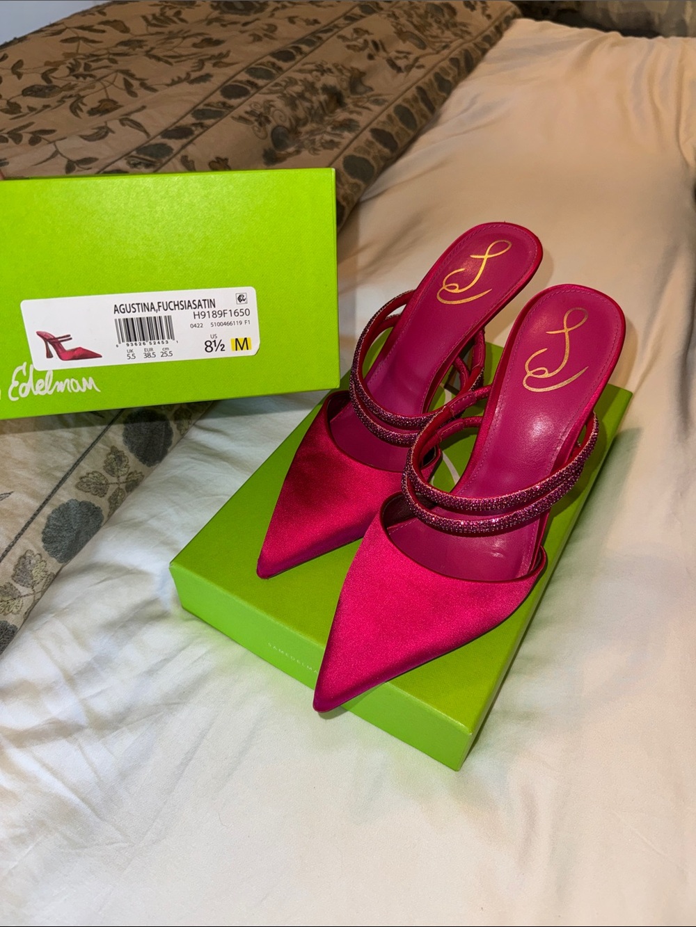 Sam Edelman Agustina Pink Satin Pointed Toe Mule